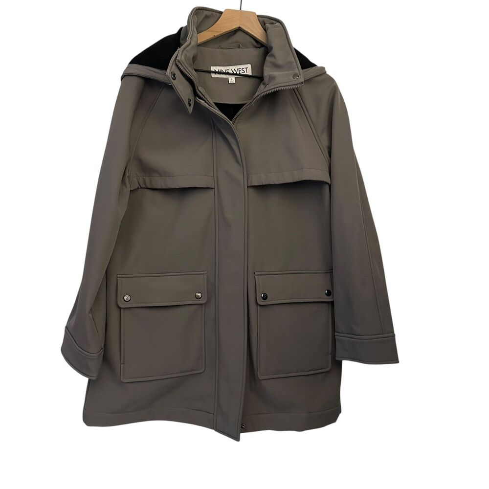 Nine West Kohls‎ Grey Nylon Fleece Hooded Parka Jacket Size L NWT